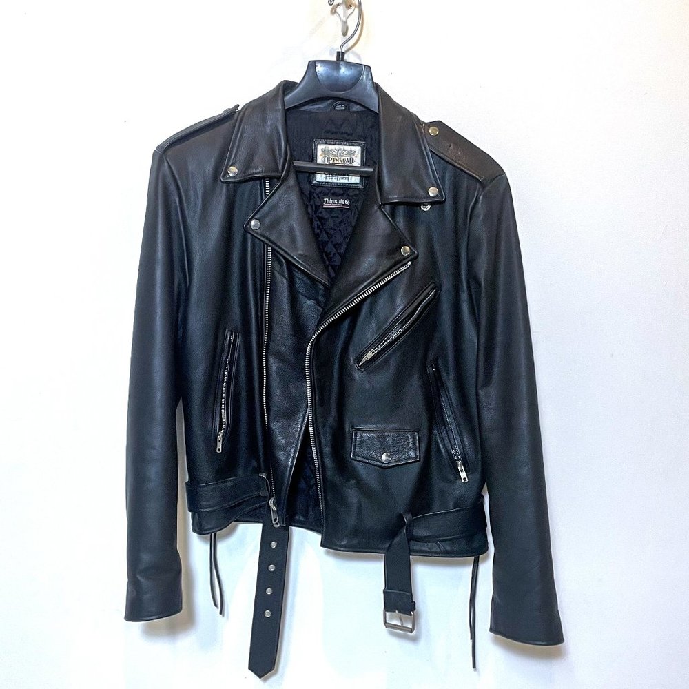 Vintage 90's Open Road Black Leather Motorcycle Riding Jacket Men's Heavy Biker